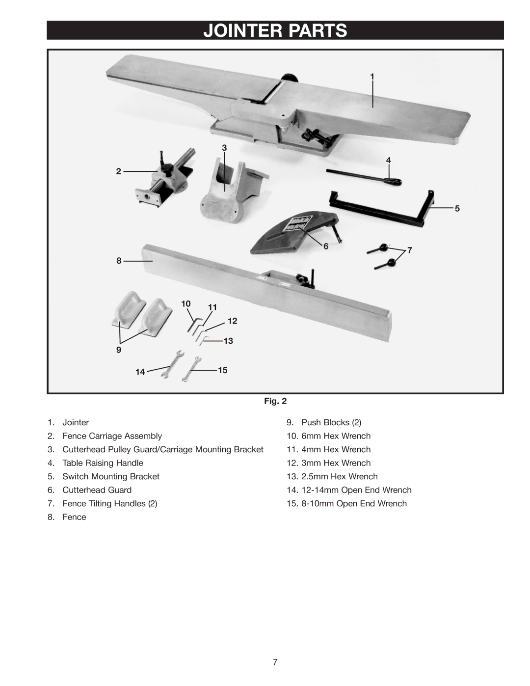 DeWalt 37-380 instruction manual Jointer Parts 