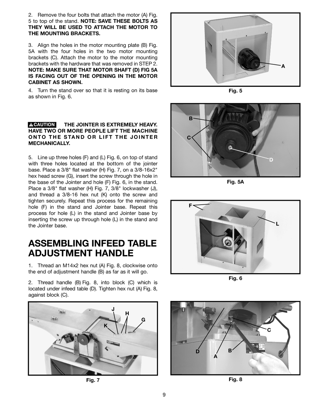 DeWalt 37-380 instruction manual Assembling Infeed Table Adjustment Handle 