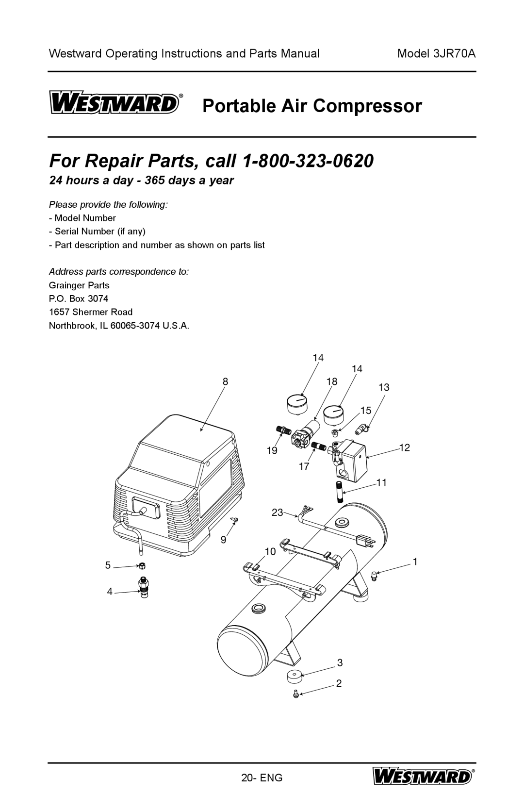 DeWalt 3JR70A specifications For Repair Parts, call 