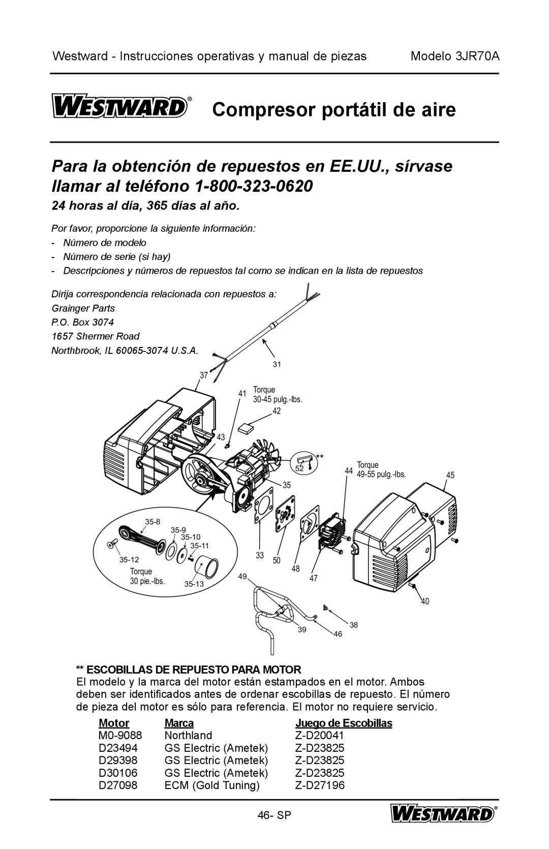 DeWalt 3JR70A specifications Escobillas DE Repuesto Para Motor, Motor Marca Juego de Escobillas 