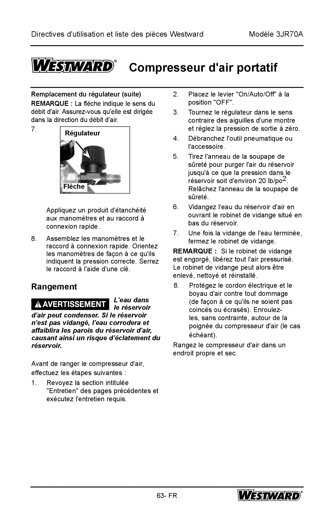 DeWalt 3JR70A specifications Rangement, Flèche 