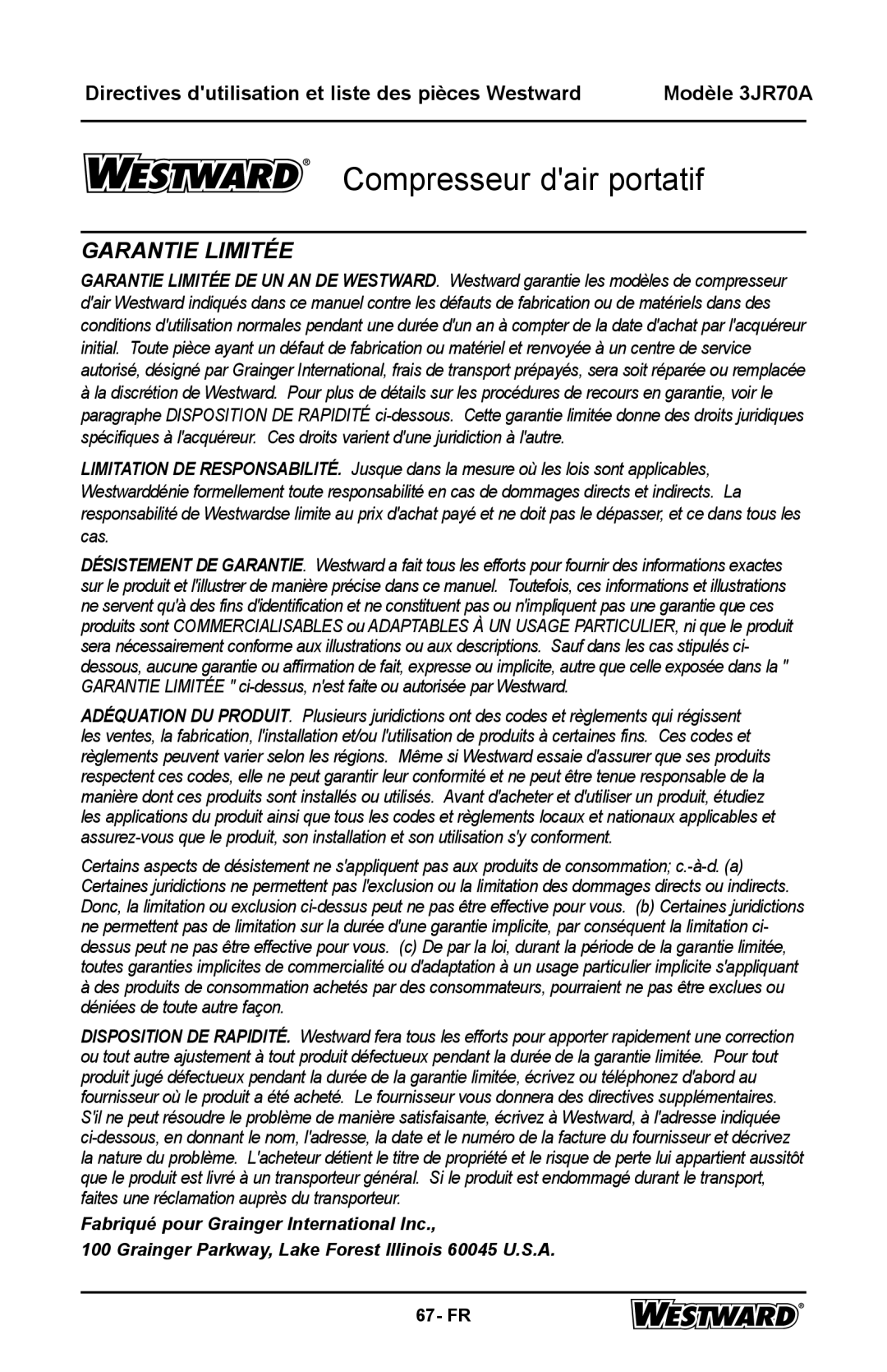 DeWalt 3JR70A specifications Garantie Limitée 