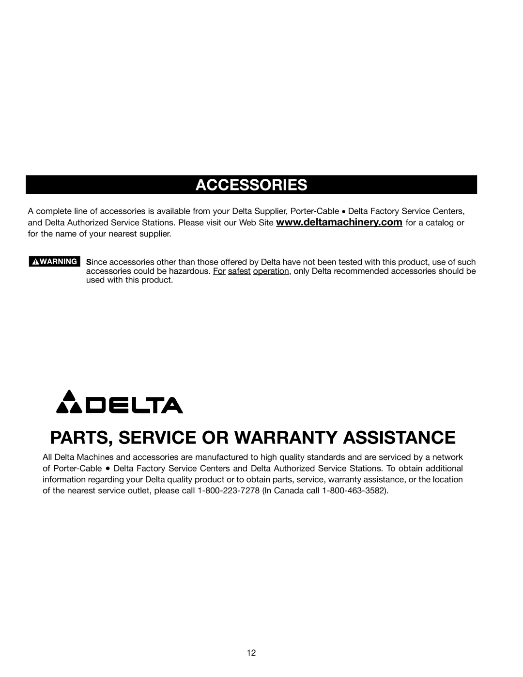 DeWalt 43-460, 43-459 instruction manual PARTS, Service or Warranty Assistance, Accessories 