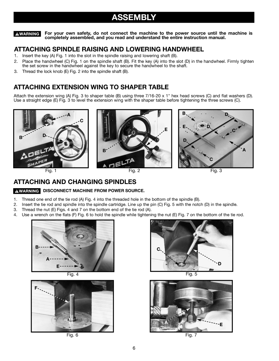 DeWalt 43-460, 43-459 Assembly, Attaching Spindle Raising and Lowering Handwheel, Attaching Extension Wing to Shaper Table 