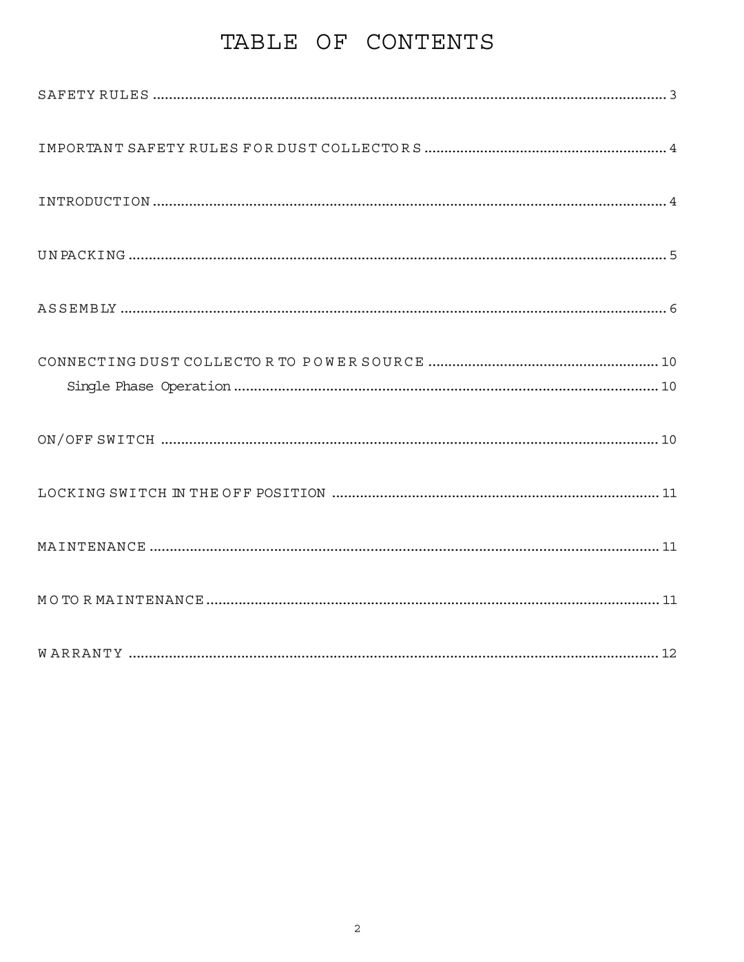 DeWalt 50-665 instruction manual Table of Contents 