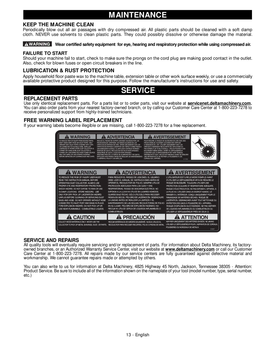 DeWalt 50-760 instruction manual Maintenance, Service 