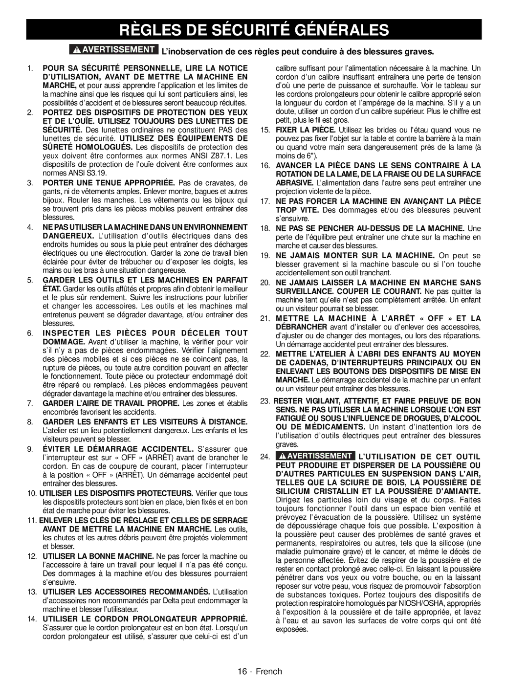 DeWalt 50-760 instruction manual Règles DE Sécurité Générales, Lutilisation DE CET Outil 