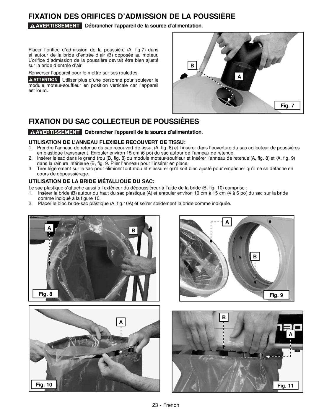 DeWalt 50-760 Fixation DES Orifices D’ADMISSION DE LA Poussière, Fixation DU SAC Collecteur DE Poussières 