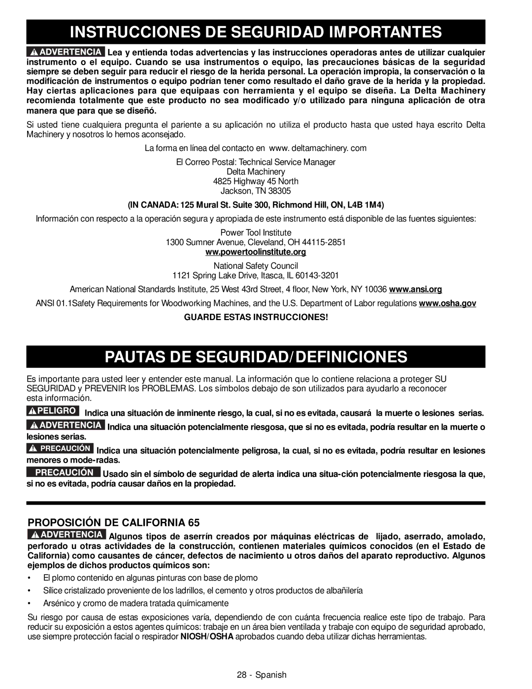 DeWalt 50-760 Instrucciones DE Seguridad Importantes, Pautas DE SEGURIDAD/DEFINICIONES, Proposición DE California 