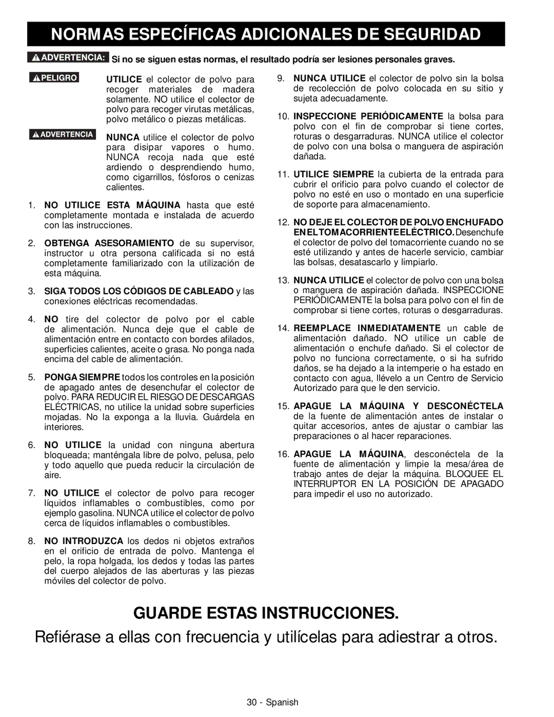 DeWalt 50-760 instruction manual Normas Específicas Adicionales DE Seguridad, Guarde Estas Instrucciones 