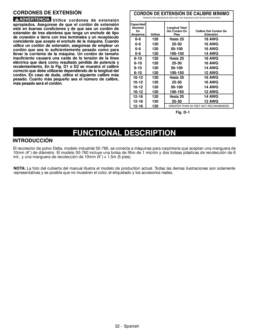 DeWalt 50-760 instruction manual Cordones DE Extensión, Introducción 