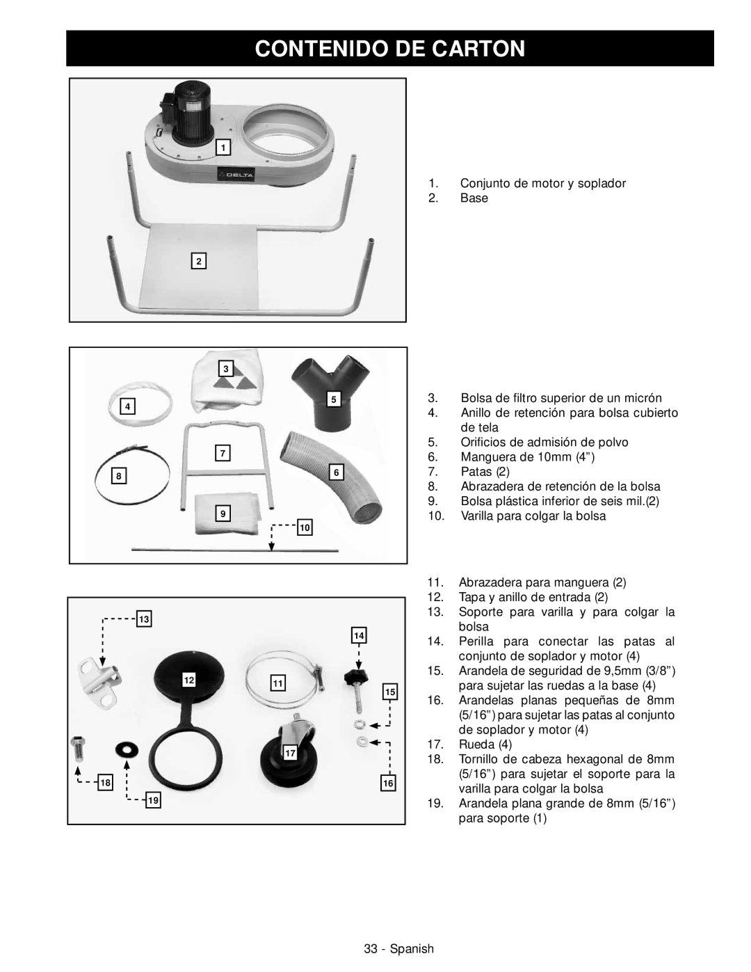 DeWalt 50-760 instruction manual Contenido DE Carton 