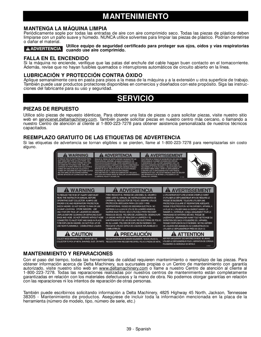 DeWalt 50-760 instruction manual Mantenimiento, Servicio 