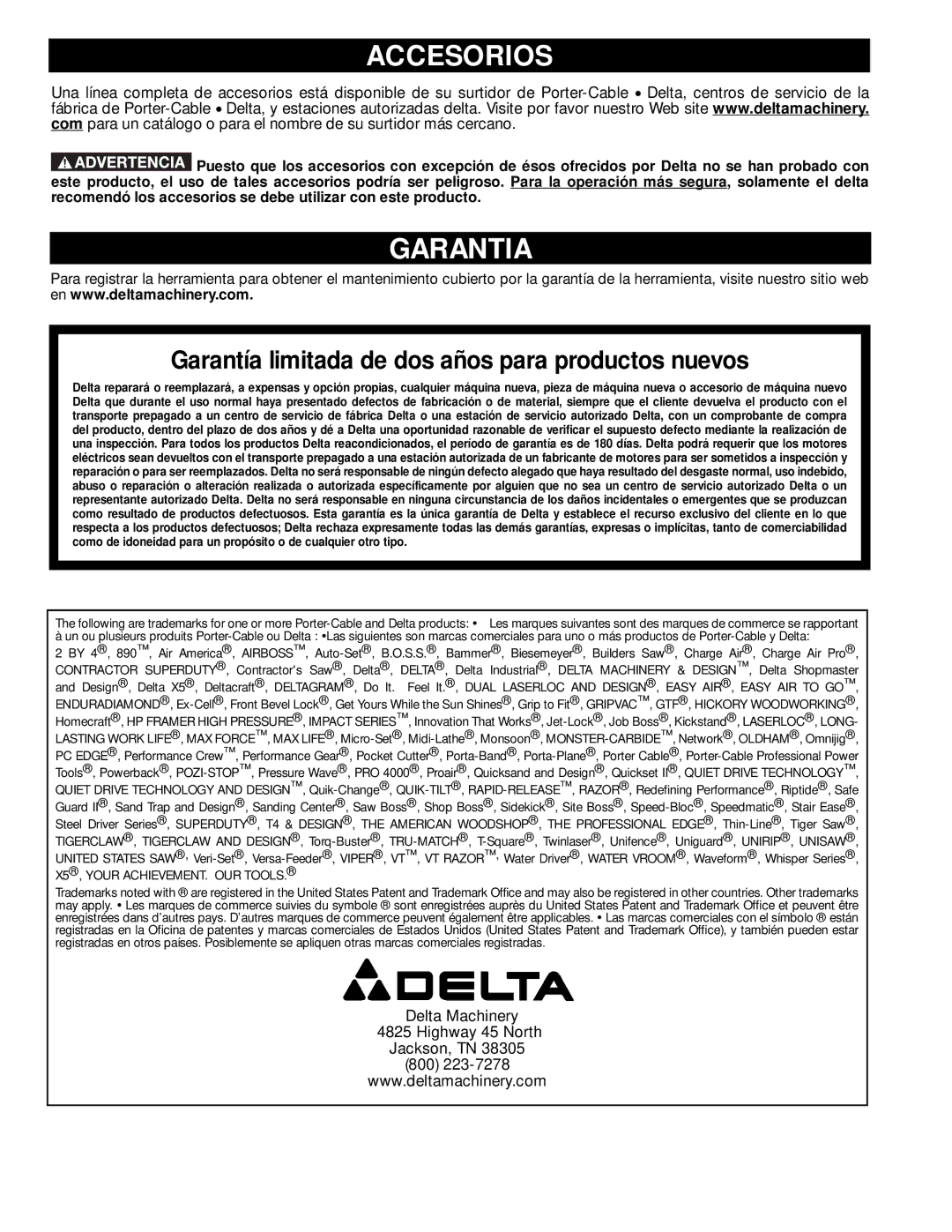 DeWalt 50-760 instruction manual Accesorios, Garantia 