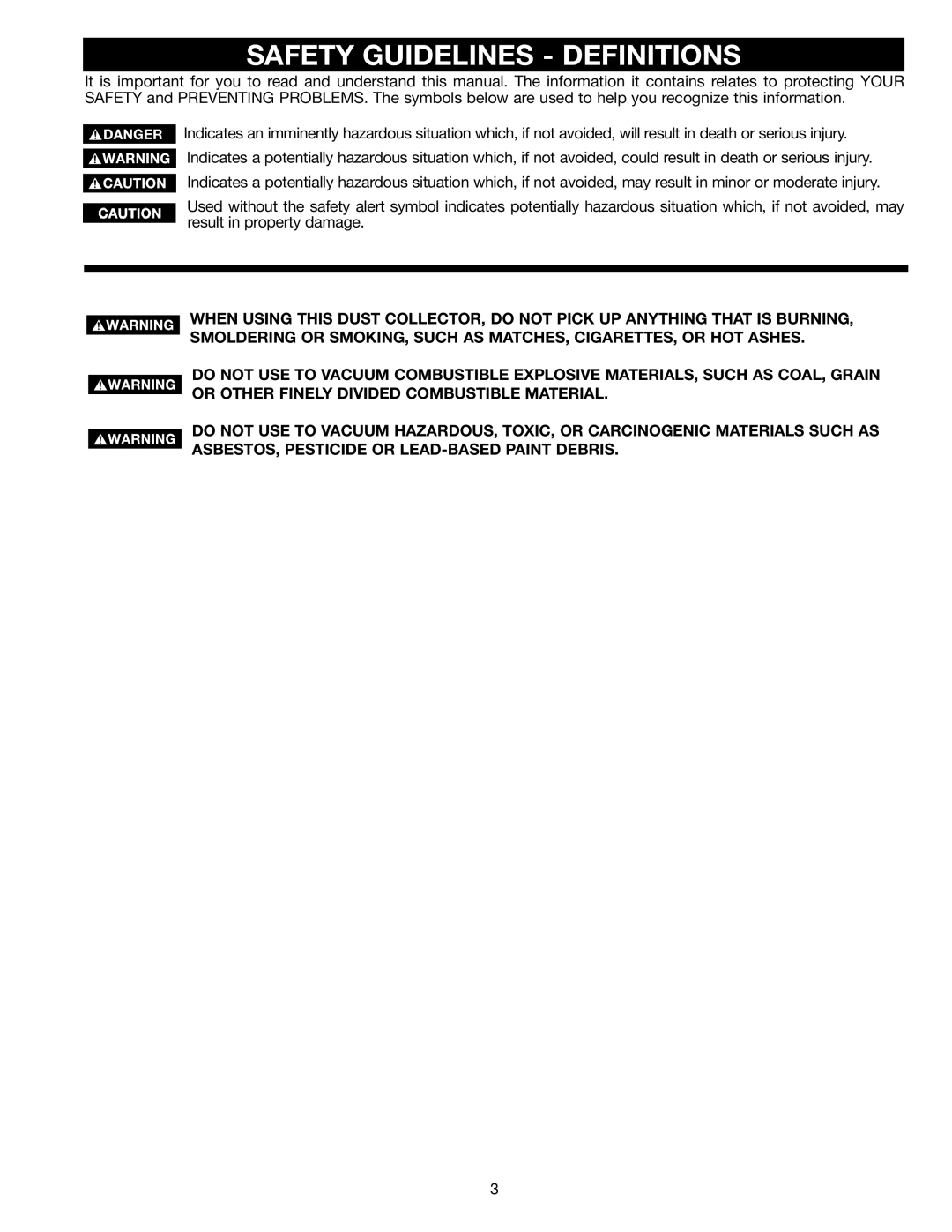 DeWalt 50-761 instruction manual Safety Guidelines Definitions 