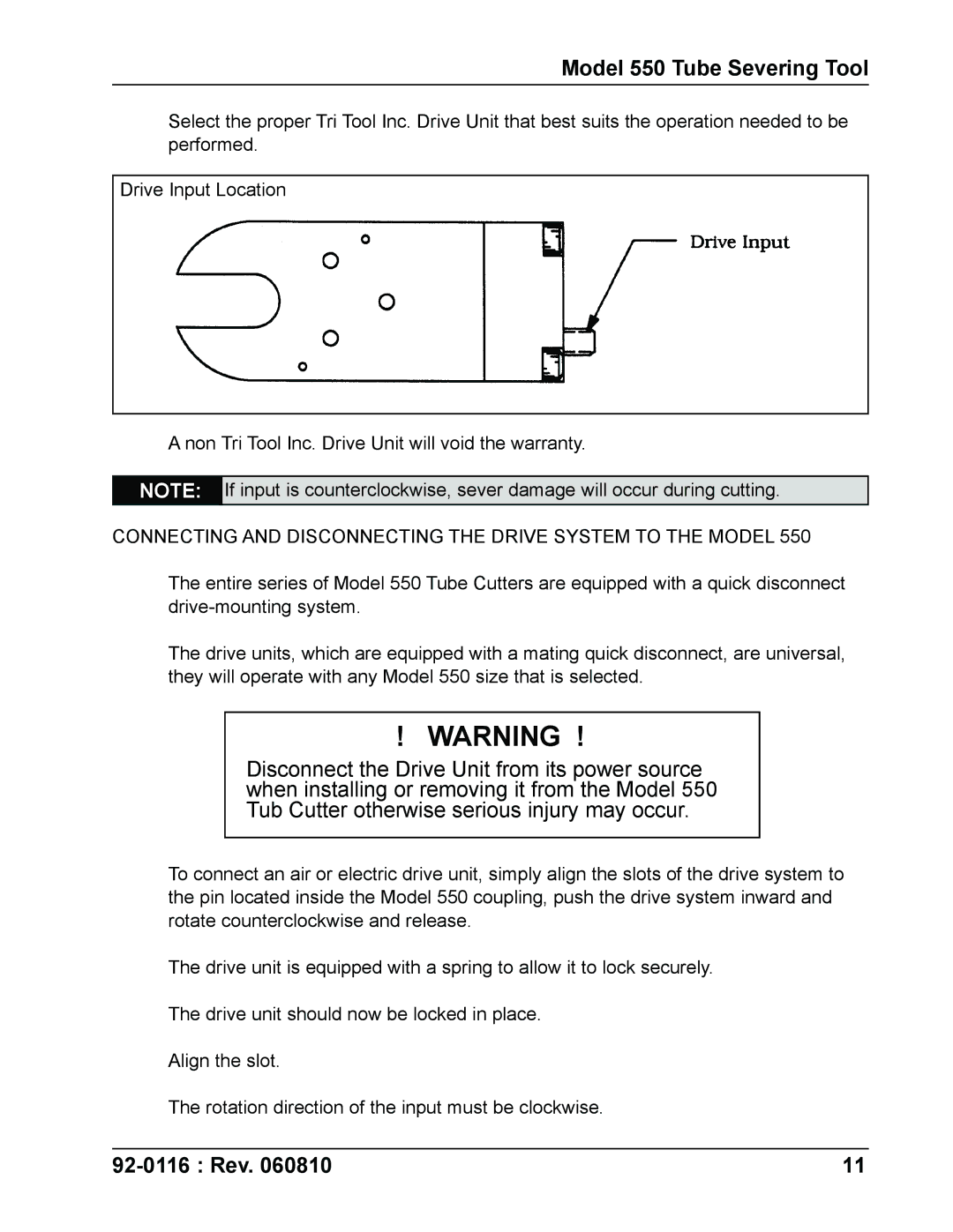 DeWalt 550 specifications Connecting and Disconnecting the Drive System to the Model 