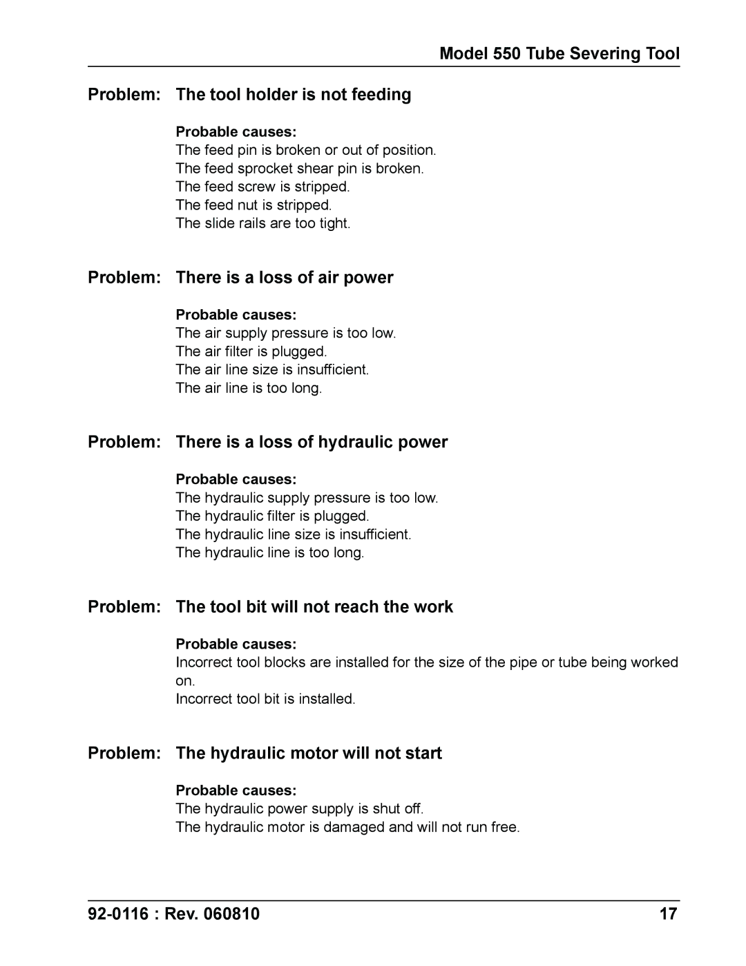 DeWalt 550 specifications Problem There is a loss of air power 