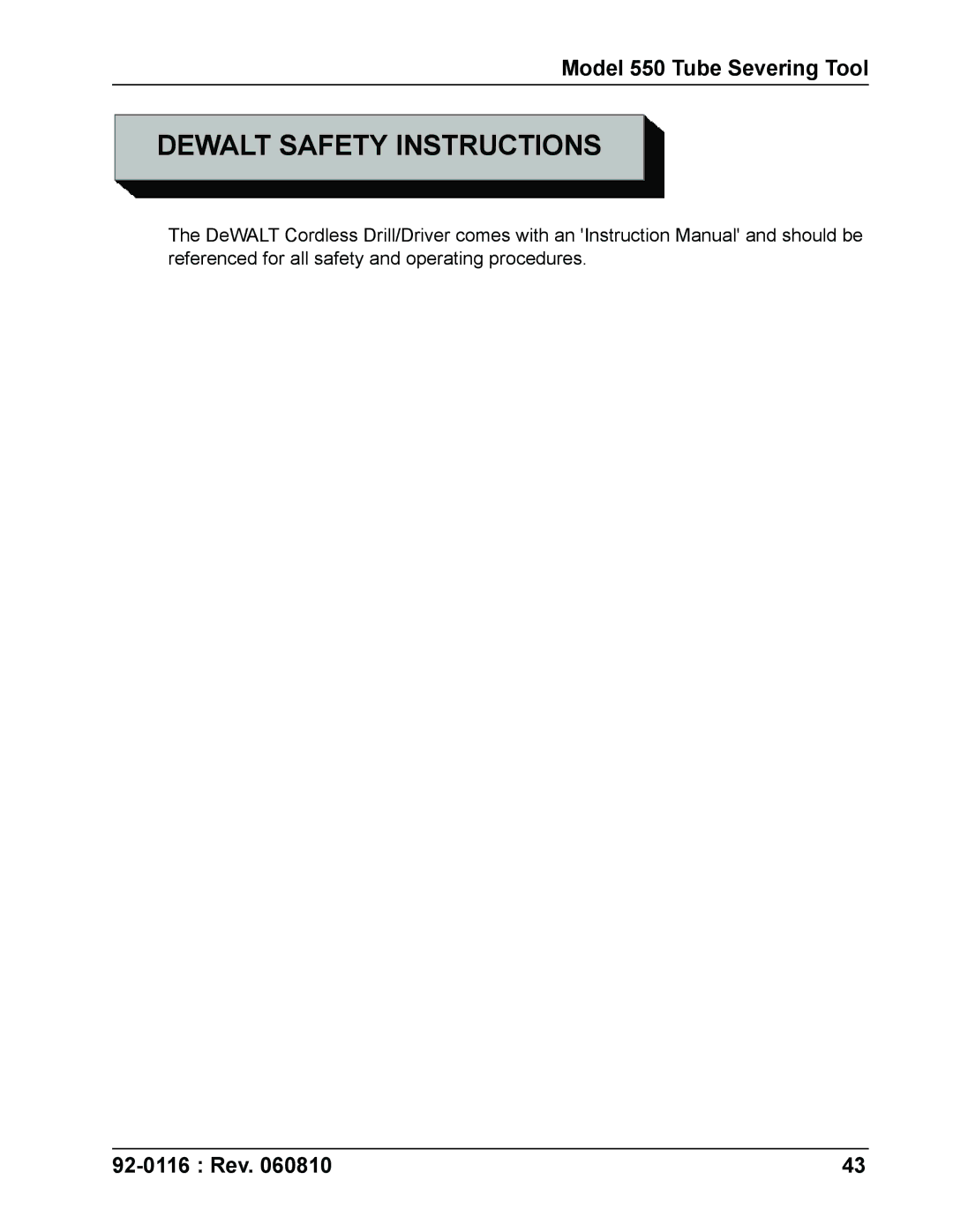 DeWalt 550 specifications Dewalt Safety Instructions 