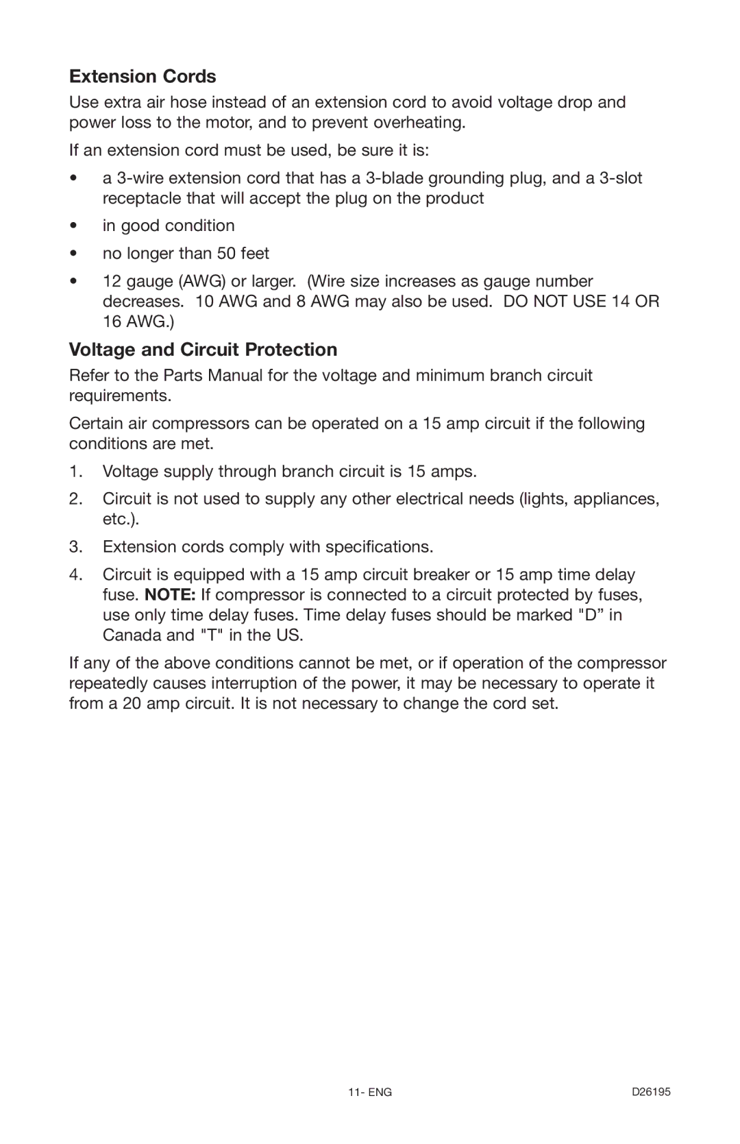 DeWalt 66-651 instruction manual Extension Cords, Voltage and Circuit Protection 