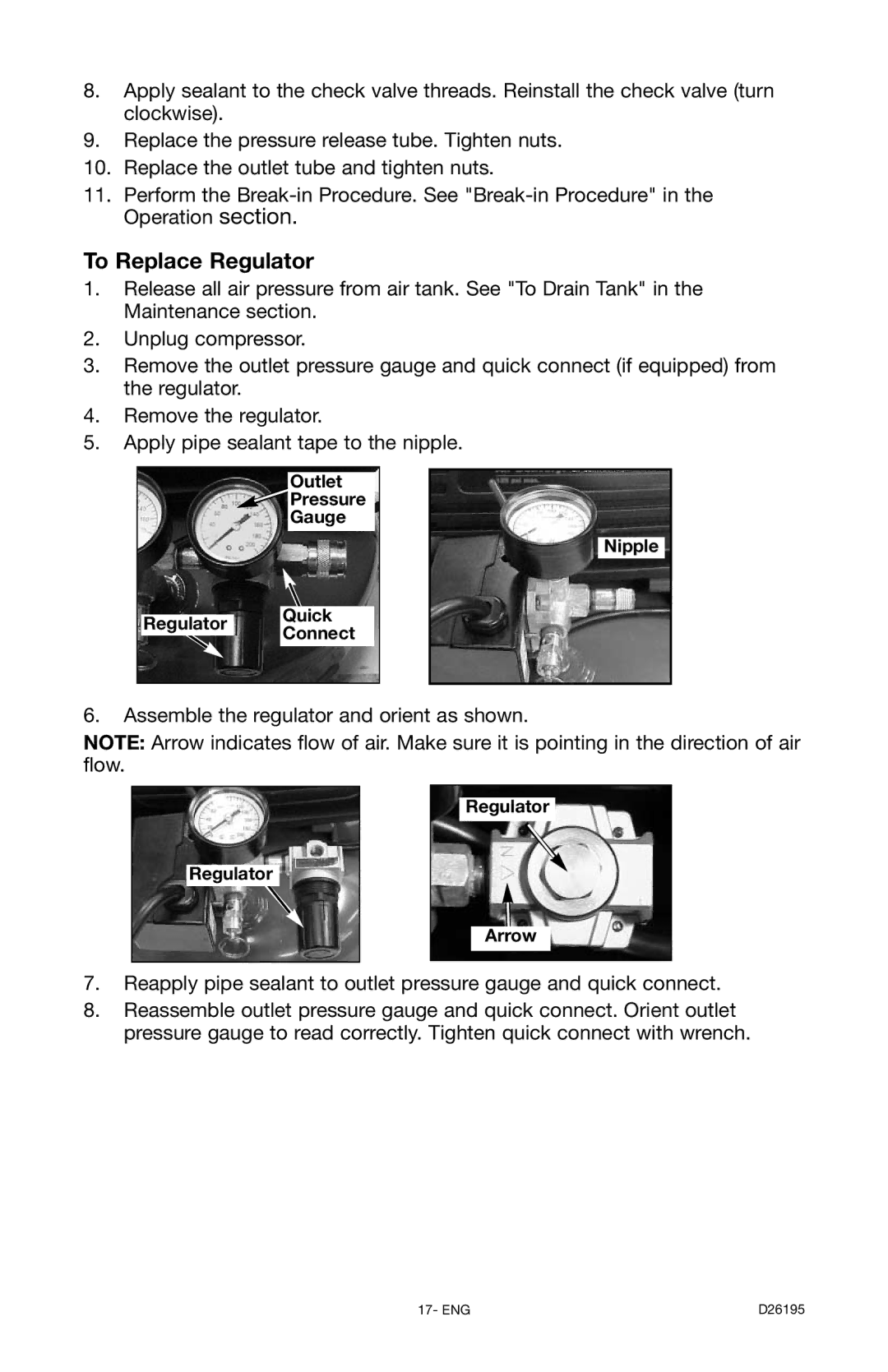 DeWalt 66-651 instruction manual To Replace Regulator 