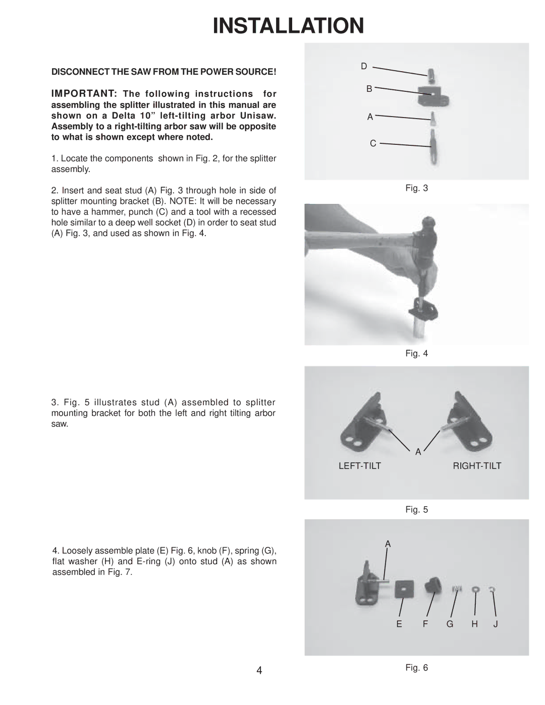 DeWalt 78-960, 78-955 instruction manual Installation, Disconnect the SAW from the Power Source 