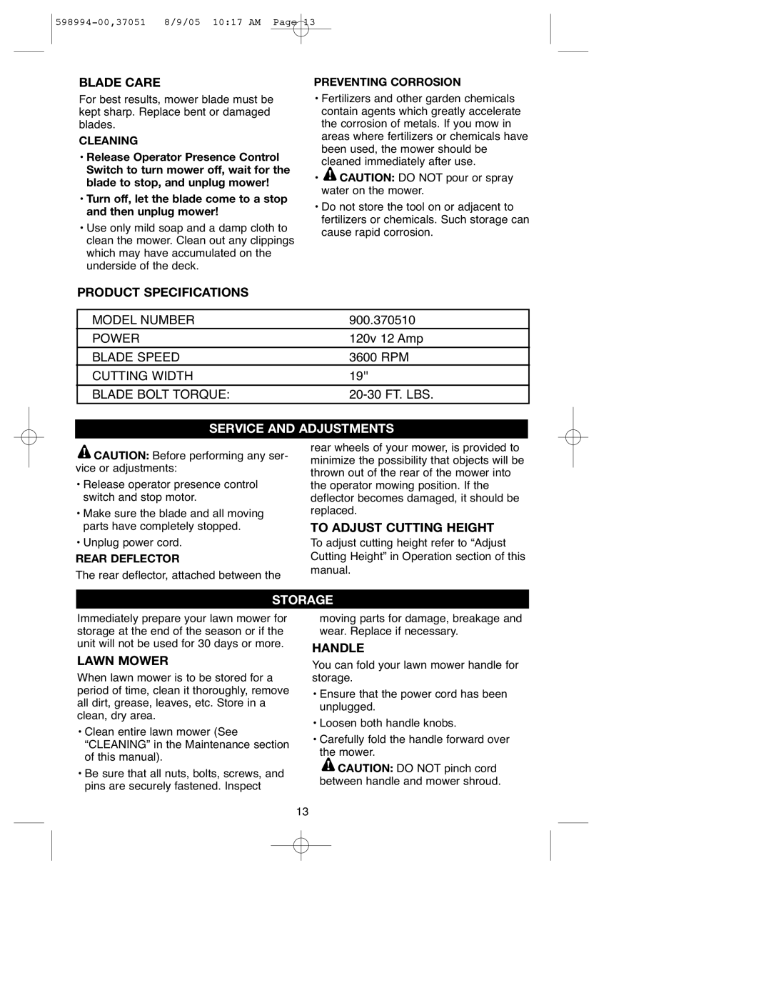 DeWalt 900.37051 instruction manual Service and Adjustments, Storage 