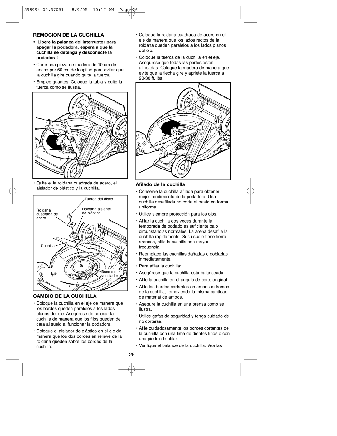 DeWalt 900.37051 instruction manual Remocion DE LA Cuchilla, Cambio DE LA Cuchilla, Afilado de la cuchilla 