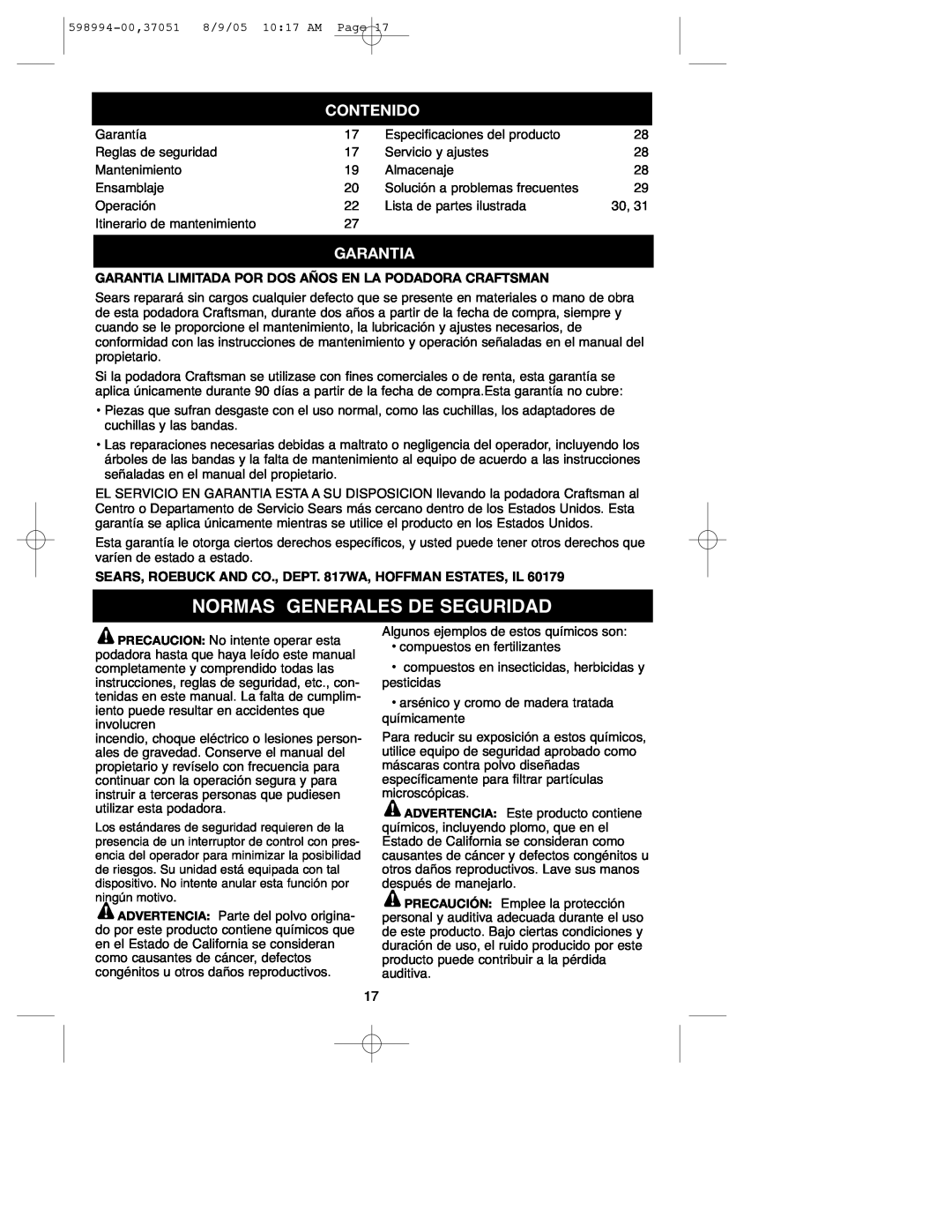 DeWalt 900.37051 instruction manual Normas Generales De Seguridad, Contenido, Garantia 