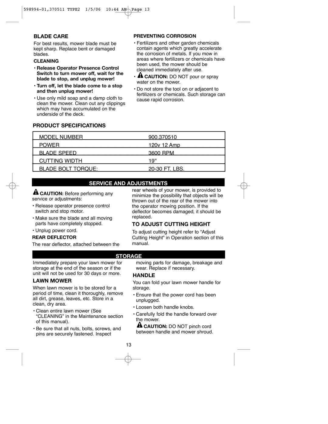 DeWalt 900.370511 instruction manual Service and Adjustments, Storage 