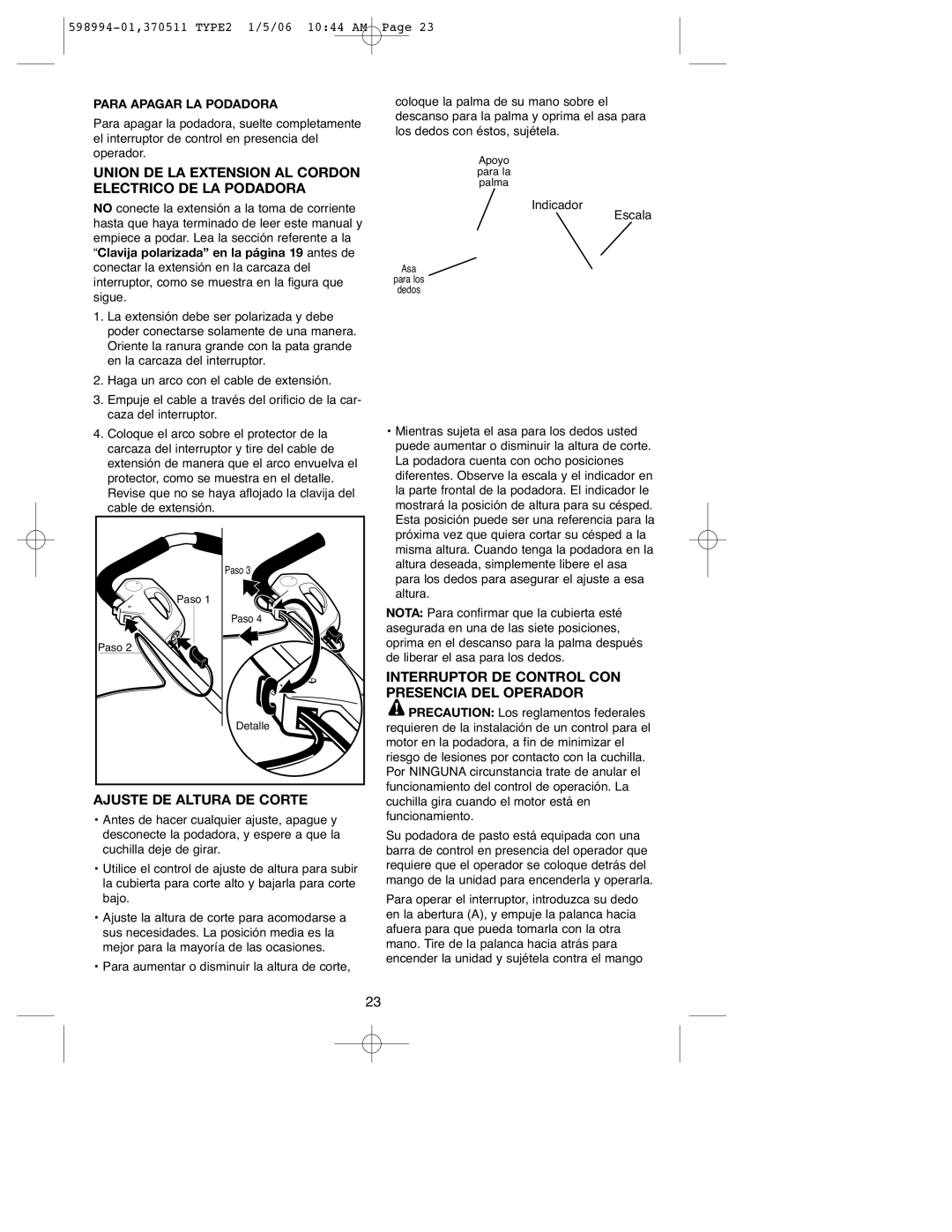 DeWalt 900.370511 instruction manual Union DE LA Extension AL Cordon Electrico DE LA Podadora, Ajuste DE Altura DE Corte 