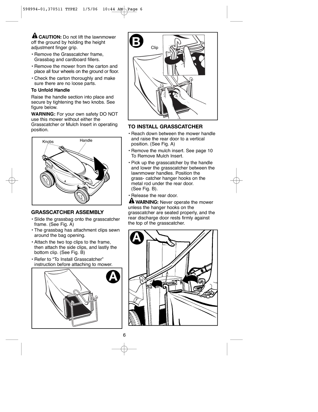 DeWalt 900.370511 instruction manual Grasscatcher Assembly, To Install Grasscatcher 