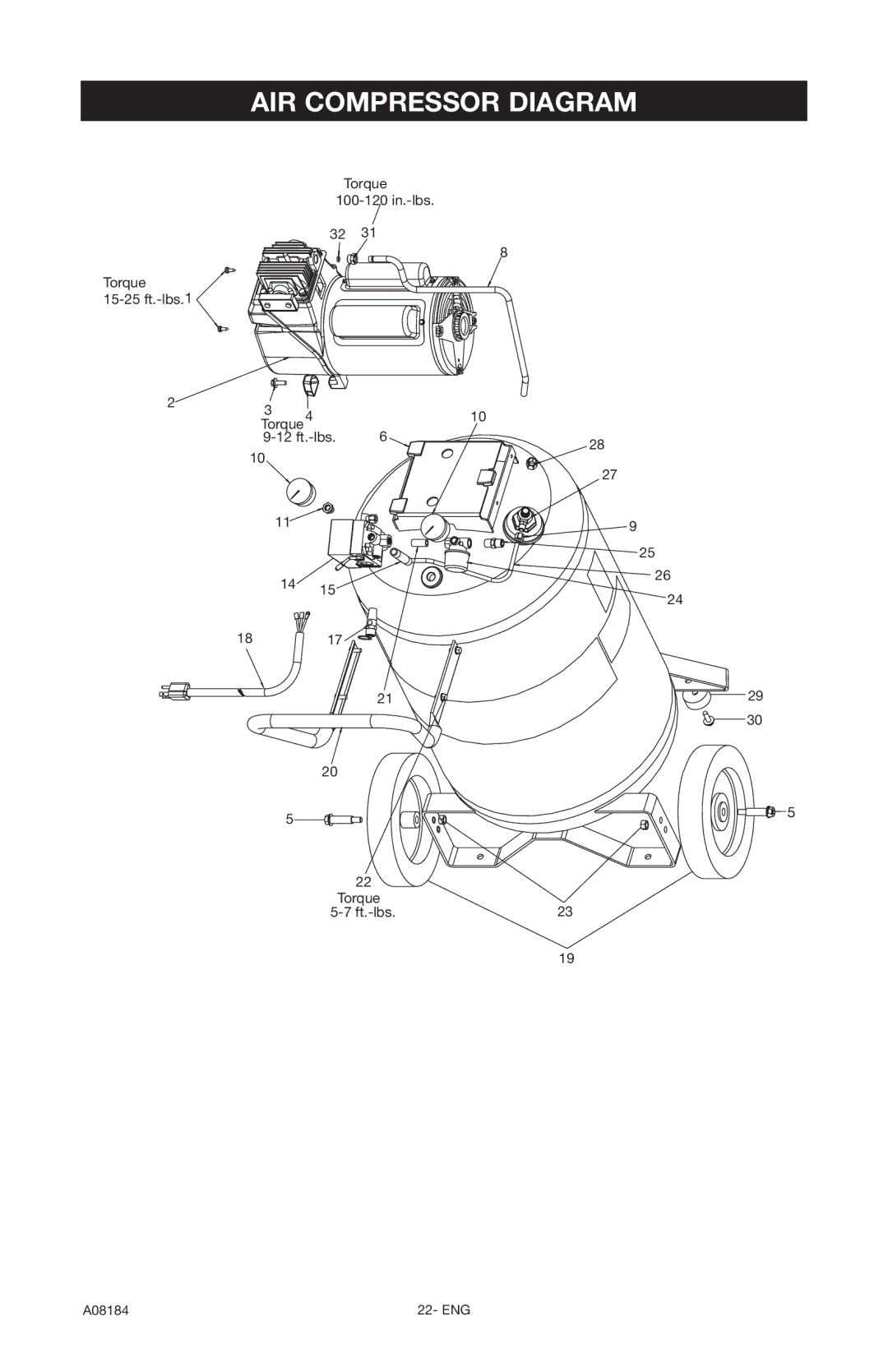 DeWalt A08184 instruction manual AIR Compressor Diagram 