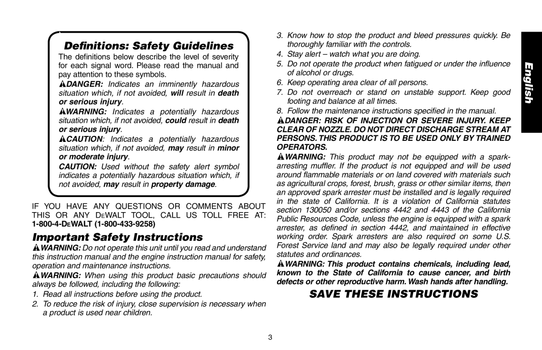 DeWalt DP2800, A16505 instruction manual Definitions Safety Guidelines, Important Safety Instructions, DeWALT 