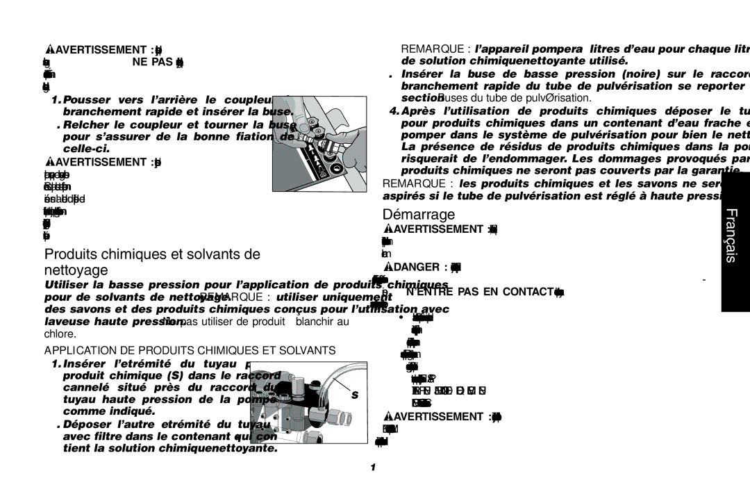 DeWalt DP2800 Produits chimiques et solvants de nettoyage, Démarrage, Application DE Produits Chimiques ET Solvants 