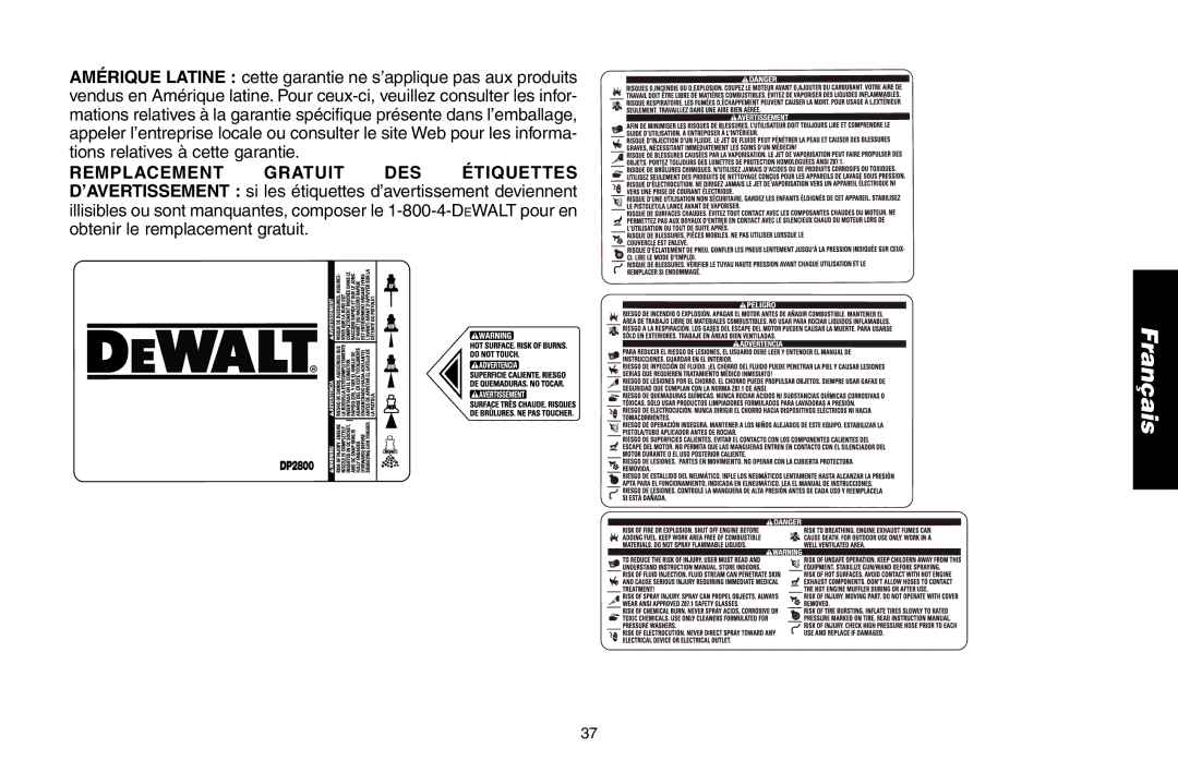 DeWalt DP2800, A16505 instruction manual Français 