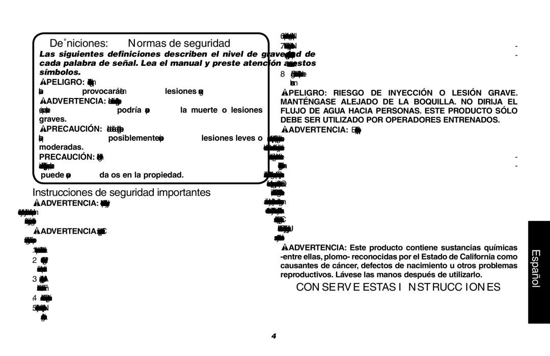 DeWalt DP2800 Definiciones Normas de seguridad, Instrucciones de seguridad importantes, Conserve Estas Instrucciones 