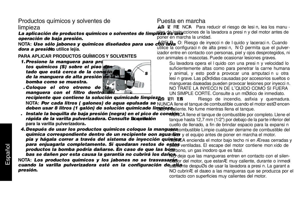 DeWalt A16505 Productos químicos y solventes de limpieza, Puesta en marcha, Para Aplicar Productos Químicos Y Solventes 