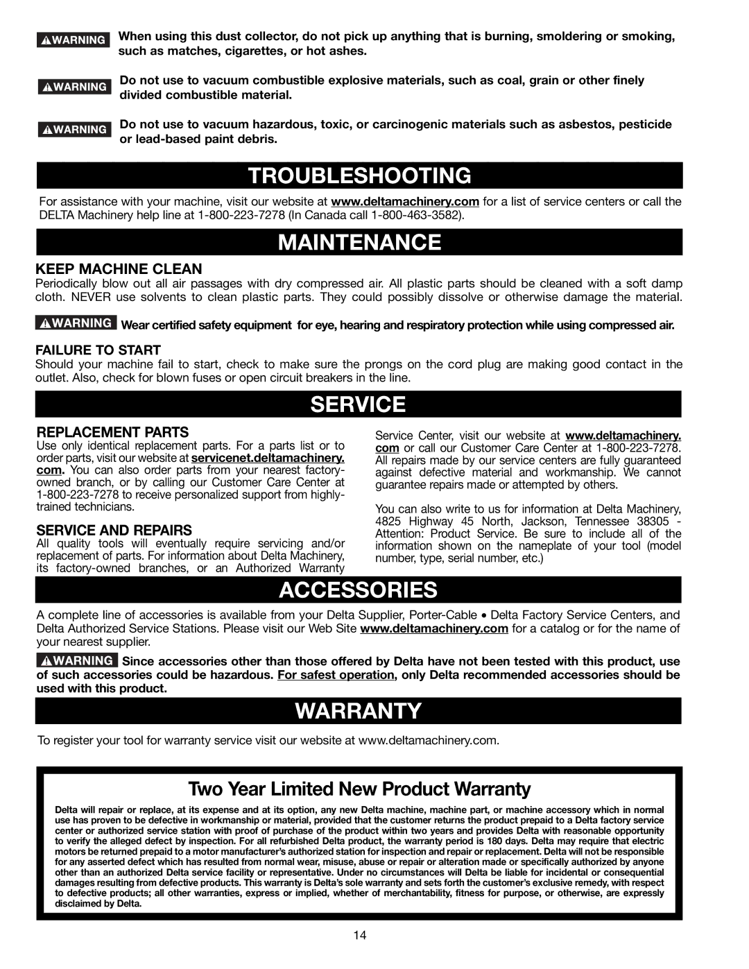 DeWalt AP400 instruction manual Troubleshooting Maintenance, Service, Accessories, Warranty 