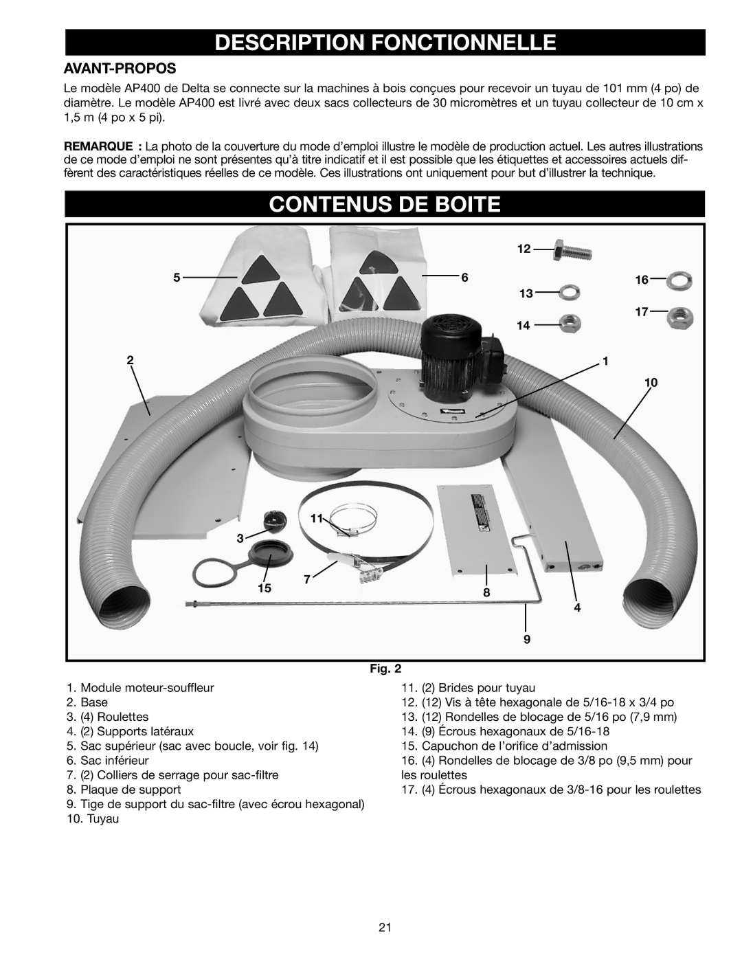 DeWalt AP400 instruction manual Description Fonctionnelle, Contenus DE Boite, Avant-Propos 