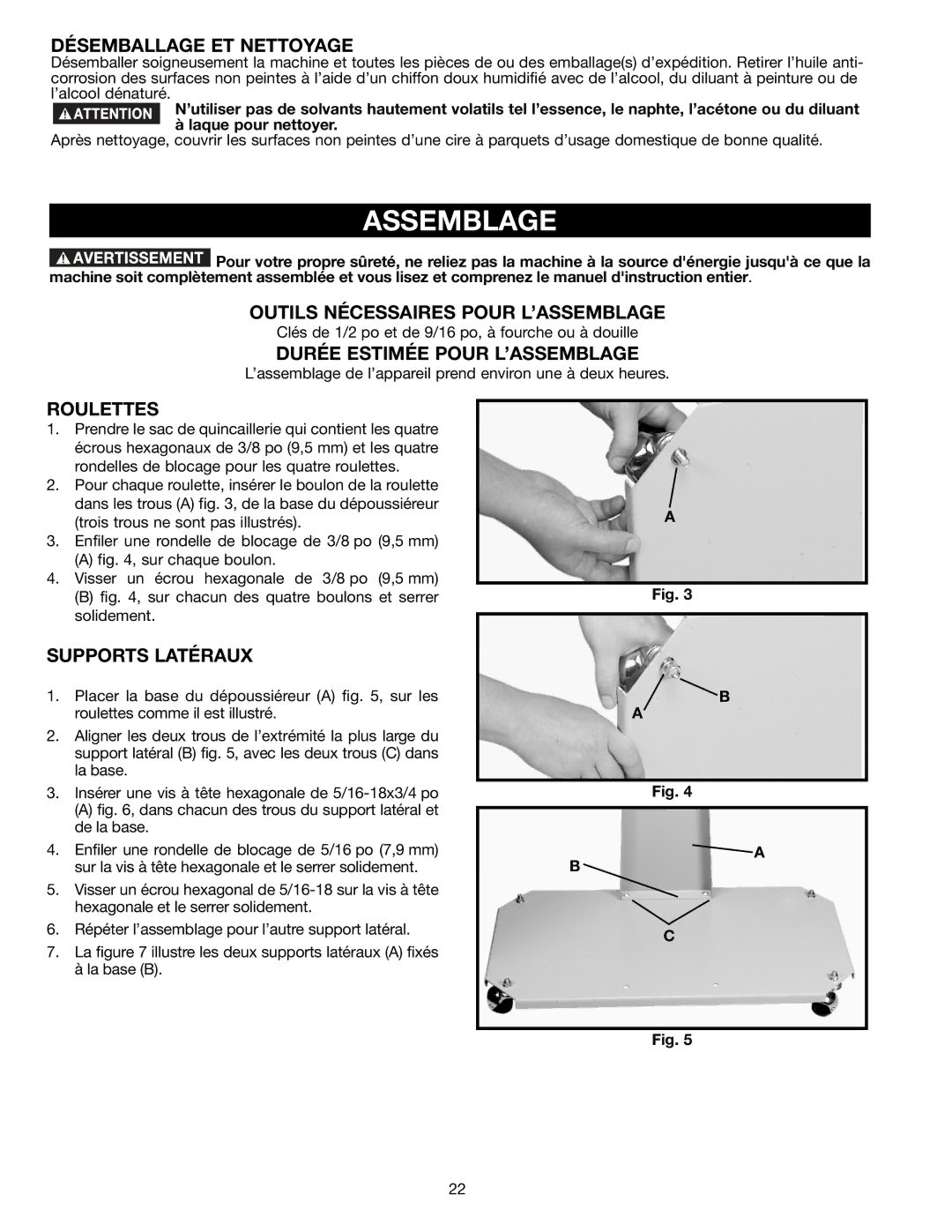 DeWalt AP400 instruction manual Assemblage 