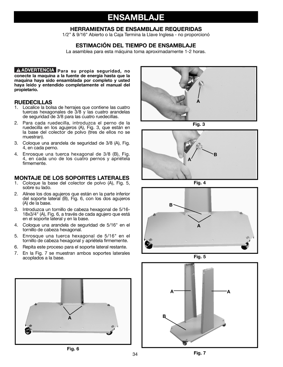 DeWalt AP400 instruction manual Herramientas DE Ensamblaje Requeridas, Estimación DEL Tiempo DE Ensamblaje, Ruedecillas 