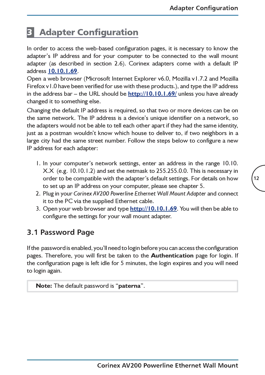 DeWalt AV200 manual Adapter Configuration, Password 