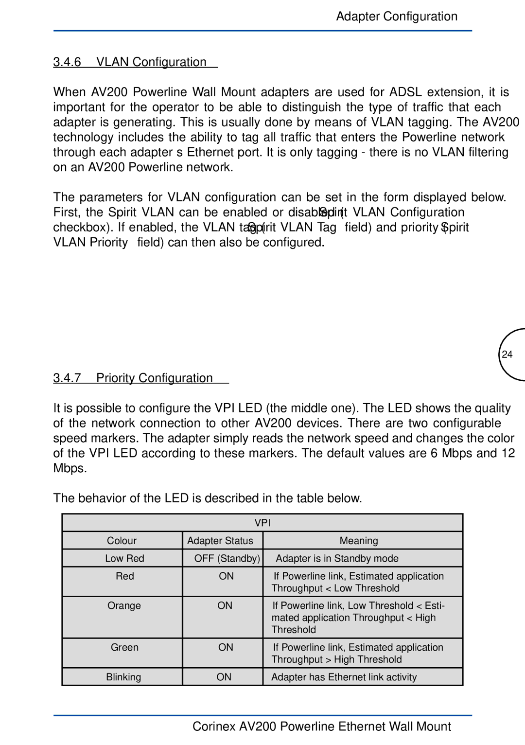 DeWalt AV200 manual Adapter Configuration Vlan Configuration, Priority Configuration 