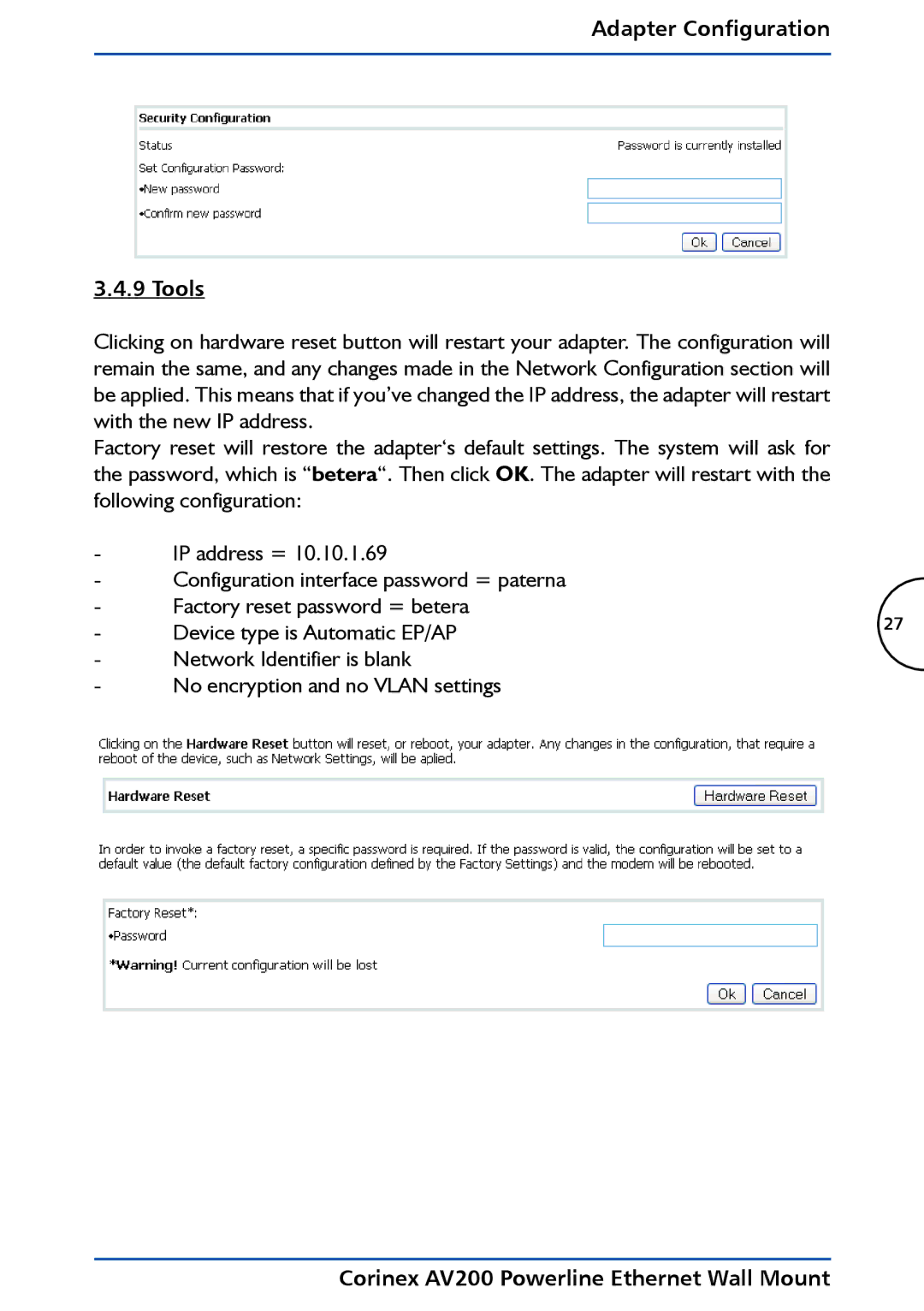 DeWalt AV200 manual Adapter Configuration Tools 