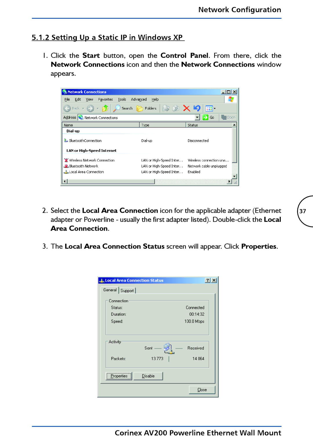 DeWalt AV200 manual Network Configuration Setting Up a Static IP in Windows XP 