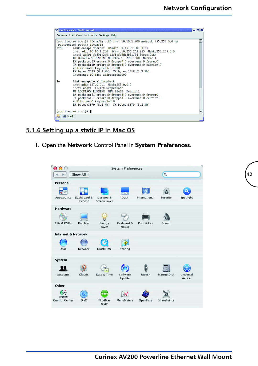 DeWalt AV200 manual Network Configuration Setting up a static IP in Mac OS 