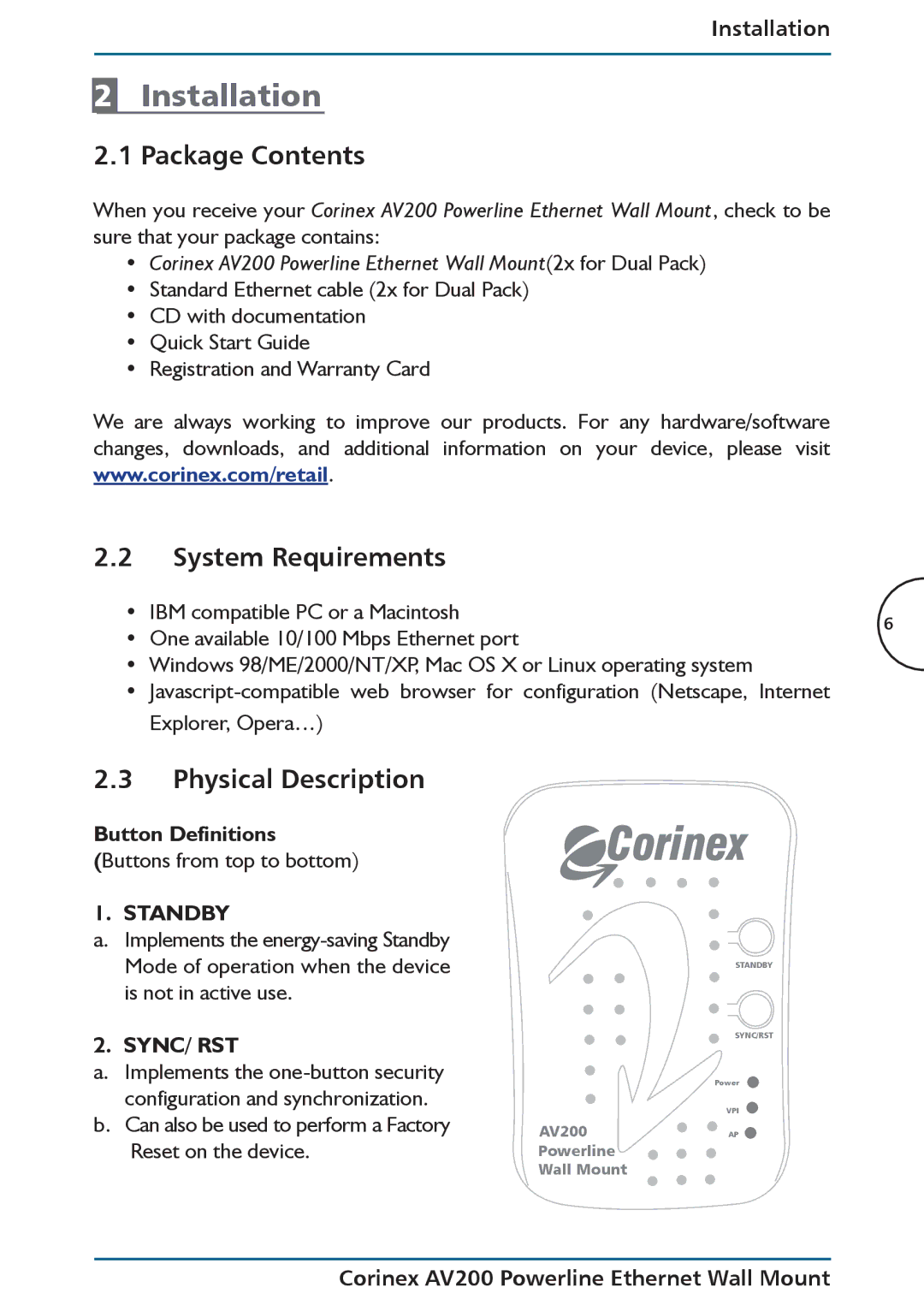 DeWalt AV200 manual Installation, Package Contents, System Requirements, Physical Description 