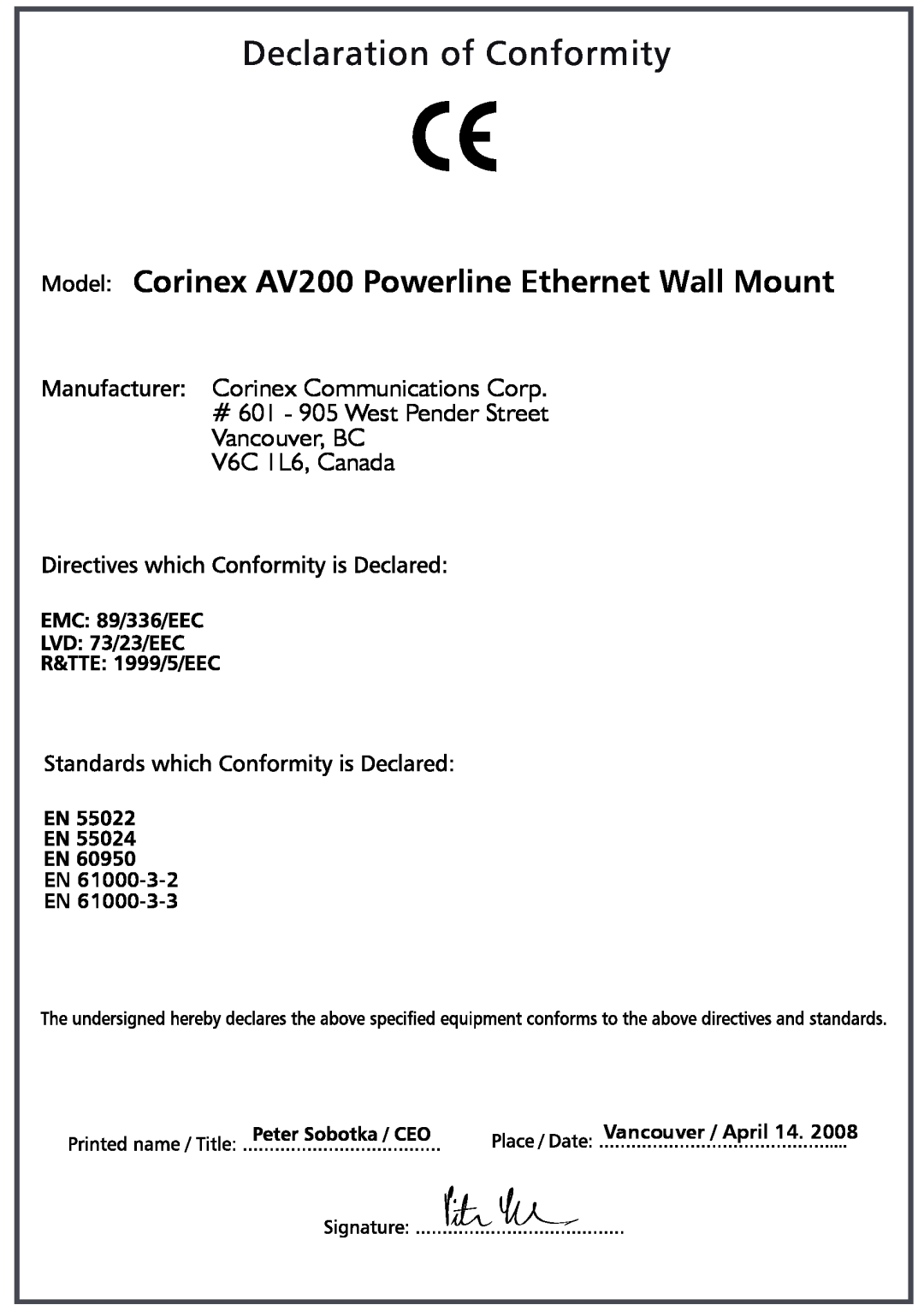 DeWalt En En, Corinex AV200 Powerline Ethernet Wall Mount, Corinex Communications Corp # 601 - 905 West Pender Street 