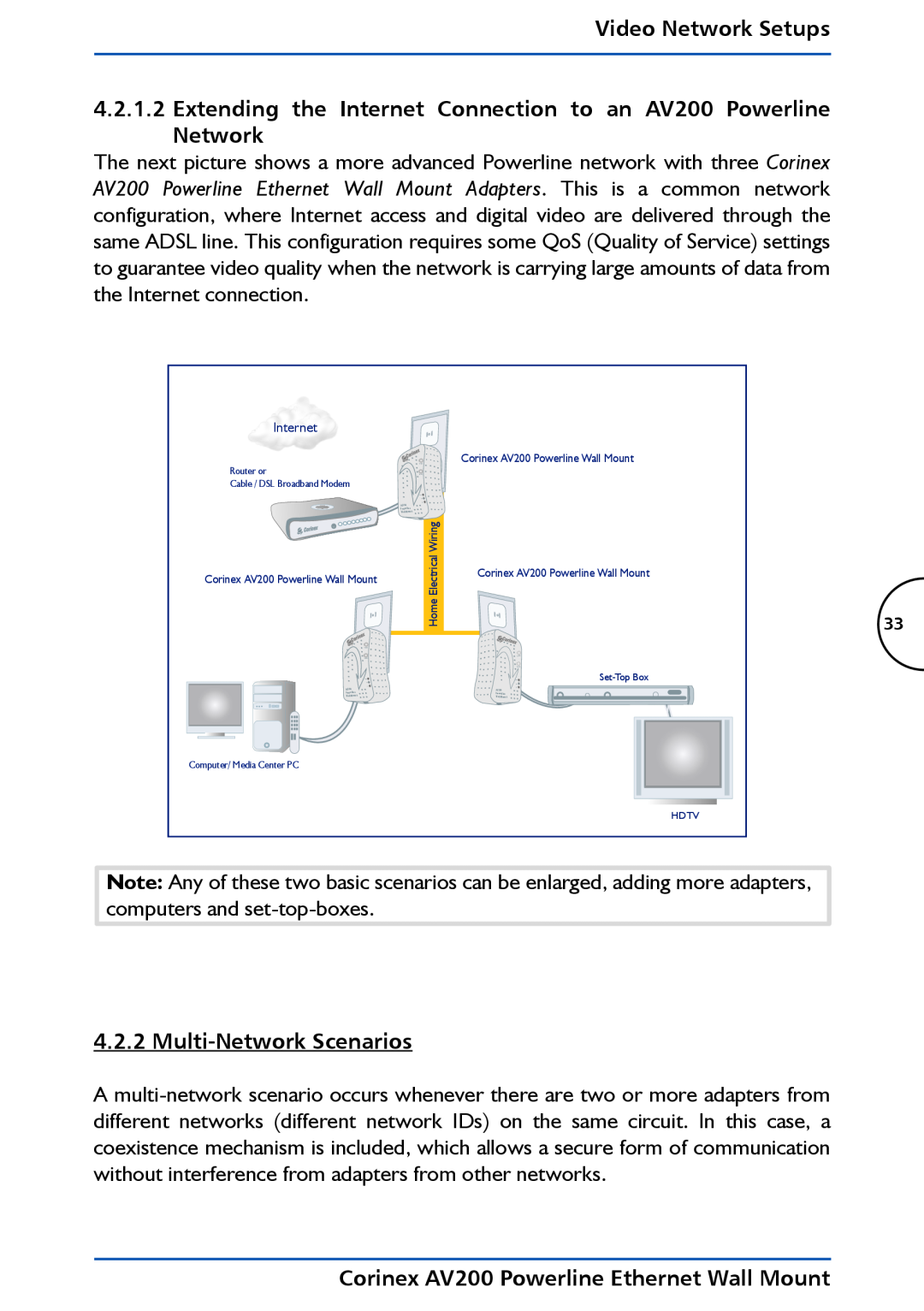 DeWalt manual Multi-Network Scenarios, Video Network Setups, Corinex AV200 Powerline Ethernet Wall Mount, Internet 
