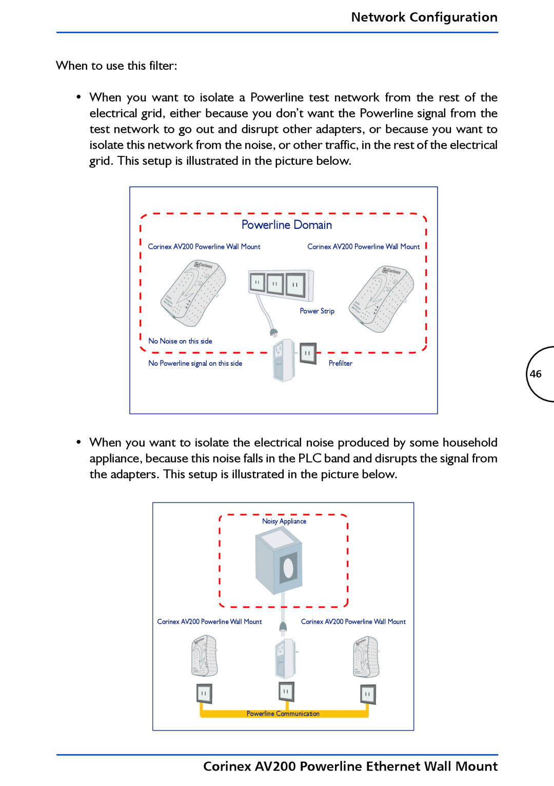 DeWalt manual Network Configuration, Powerline Domain, Corinex AV200 Powerline Ethernet Wall Mount 